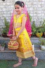 Yellow Radha Dress – Satin & Net Lehenga with Embroidery