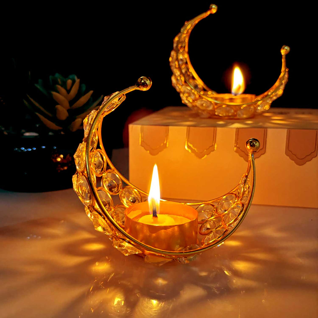 Pure Brass Moon Crystal Diya Pack of 1