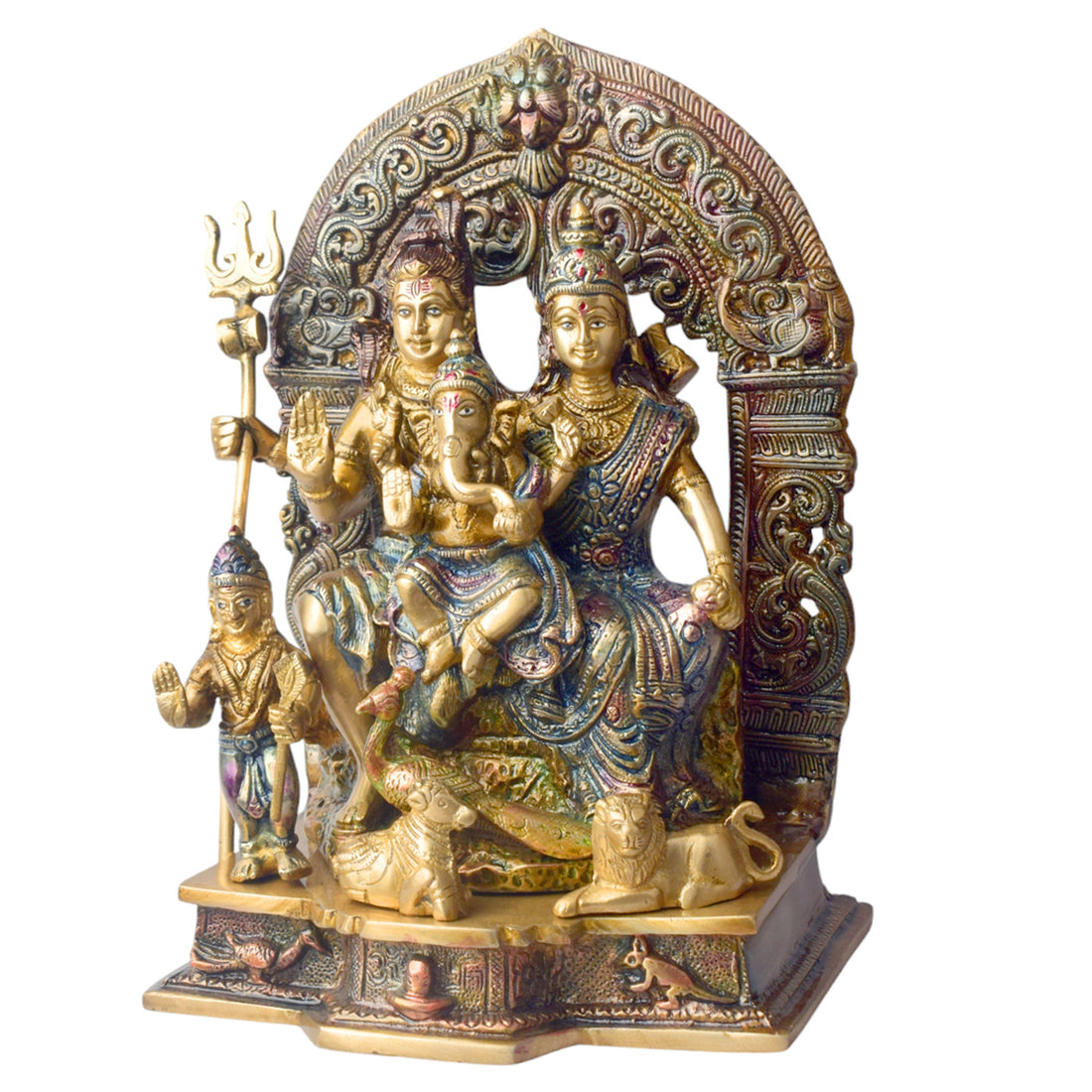 11.8 Inch Handcrafted Brass Shiv Parivaar Statue