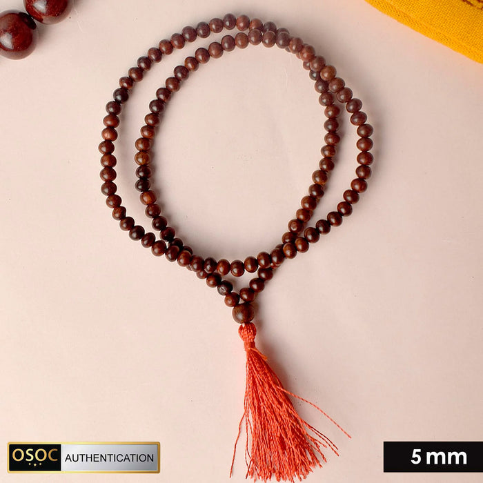 Certified 5mm 100% Original Pure Red Sandalwood Jap Mala from Andhra Pradesh, ideal for meditation, mantra chanting, and spiritual upliftment. India’s Largest Pooja Accessories Brand - www.satvikstore.in