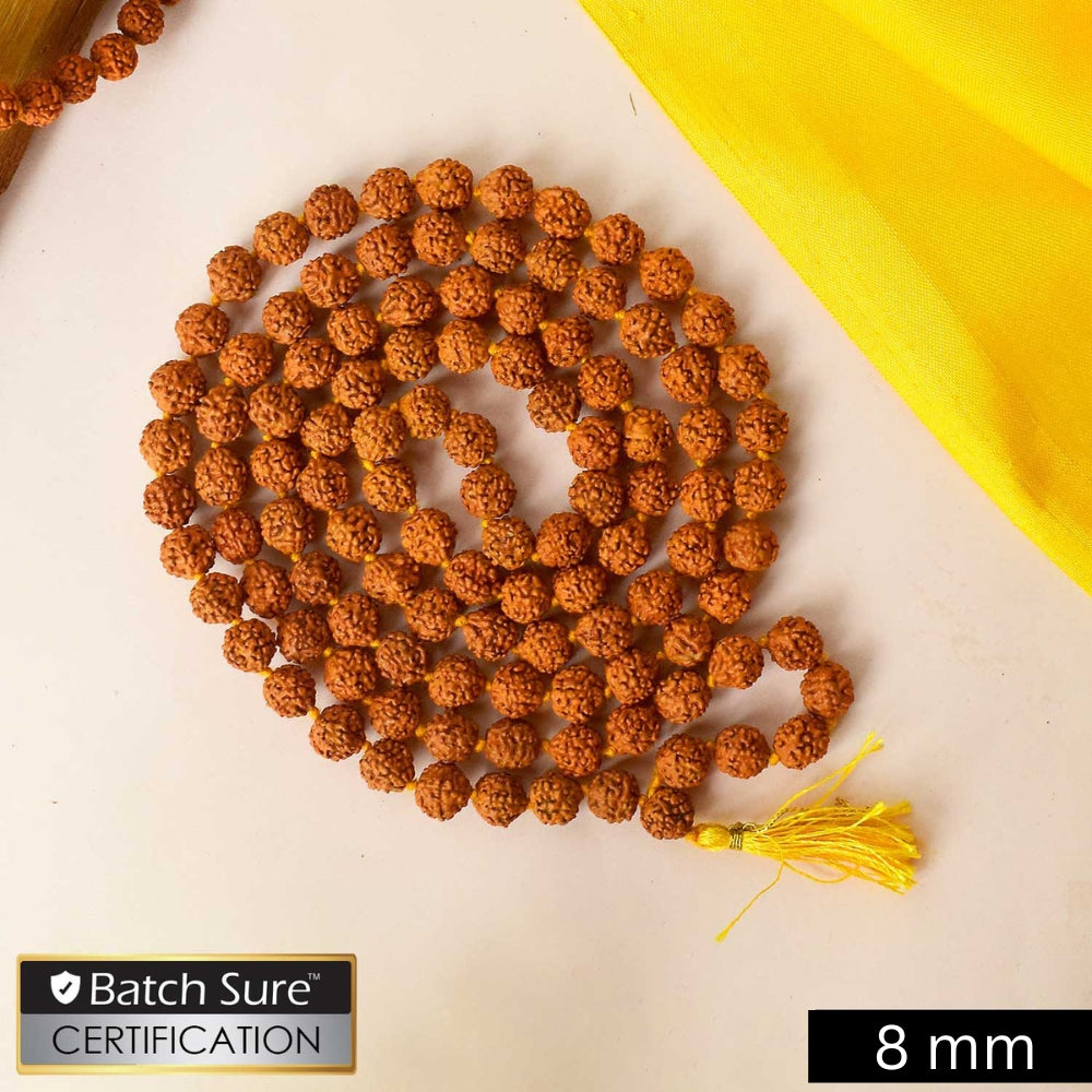 Certified natural brown Rudraksha mala with spiritual beads for mantra chanting and meditation. India’s Premium Rudraksha Jap Mala Store- www.satvikstore.in