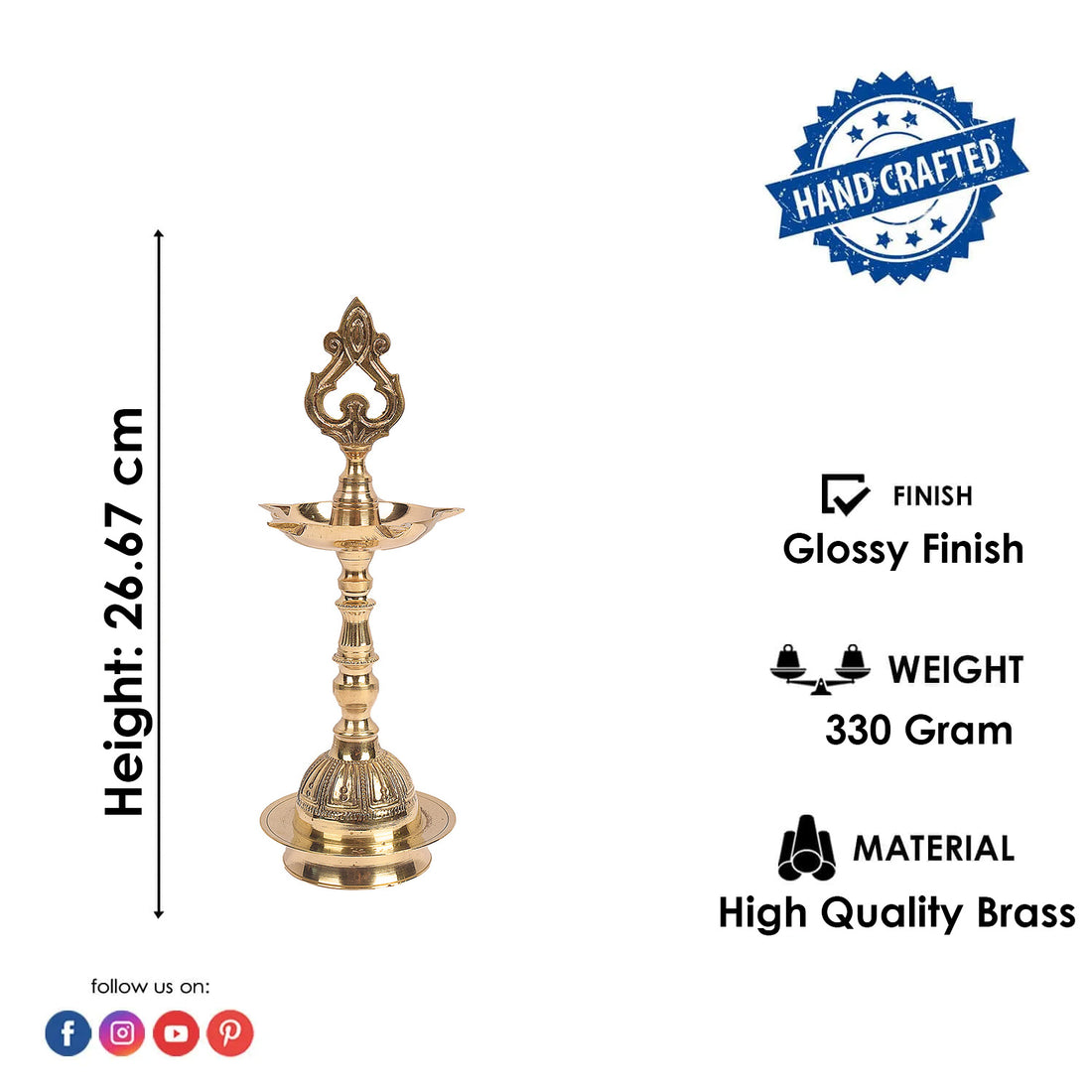 10.5 Inch Embossed Kerala Chandarbalyam Brass Diya
