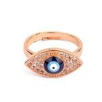 Adjustable Oval Evil Eye Stone Gold Plated Band Ring