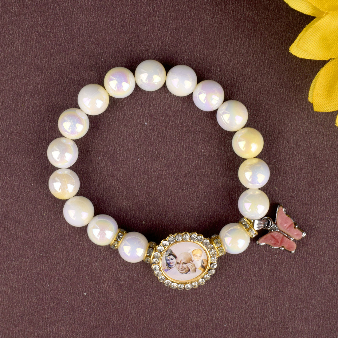 Butterfly Yellow & White Shade Bracelet with Jai Guruji Swaroop Handmade Bracelets