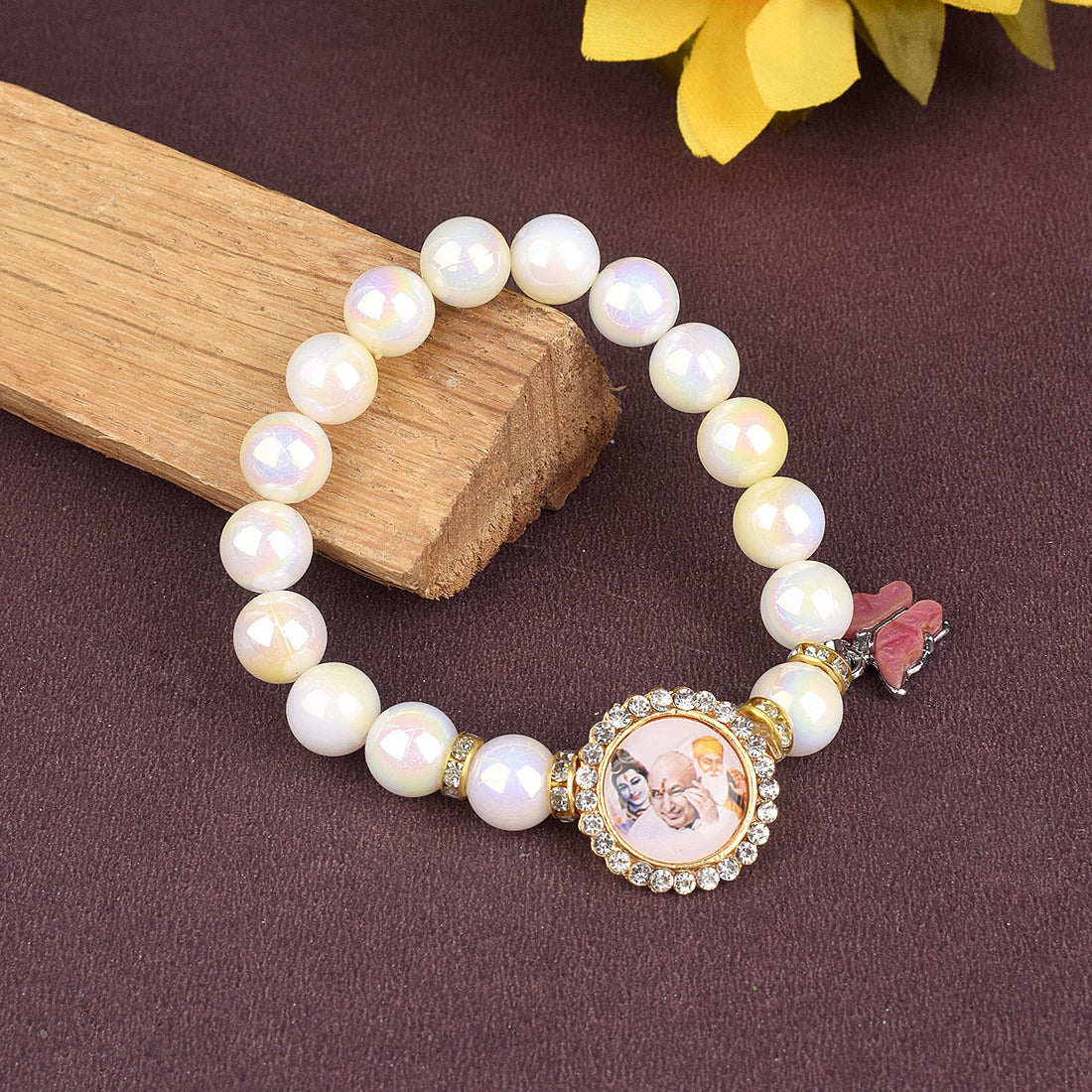 Butterfly Yellow & White Shade Bracelet with Jai Guruji Swaroop Handmade Bracelets