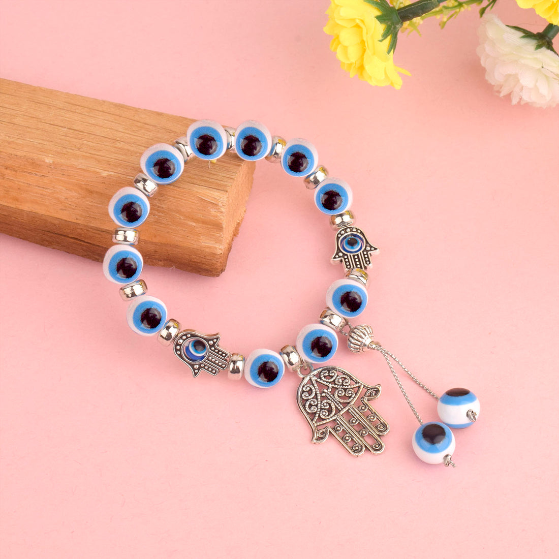 Blue Evil Eye Bracelet with Hamza Hand for Girls and Women
