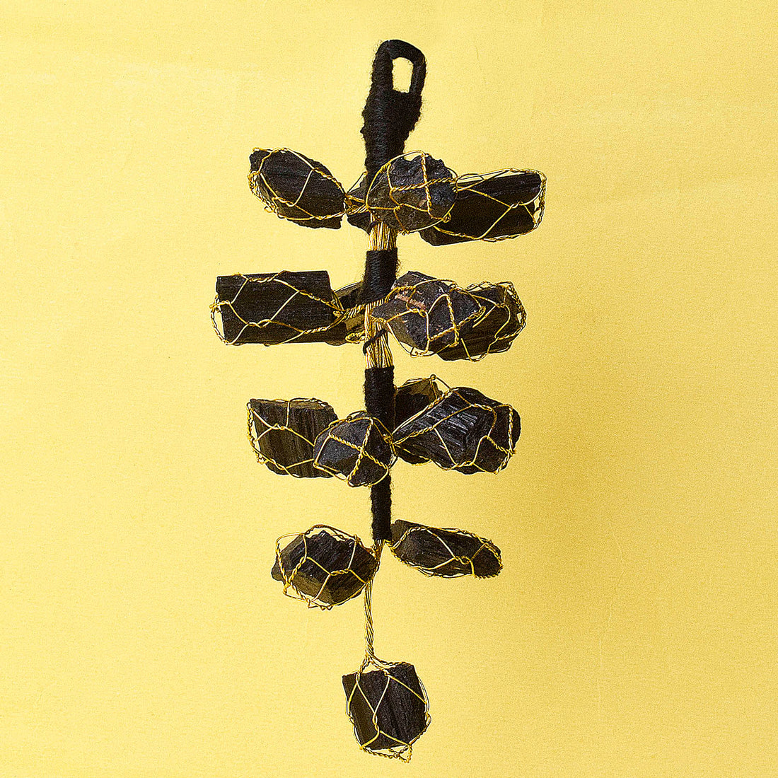 Protective Presence: Rough Black Tourmaline Vaastu Door Hanging Against Negativity