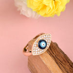 Adjustable Oval Evil Eye Stone Gold Plated Band Ring