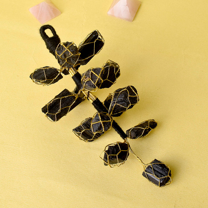 Protective Presence: Rough Black Tourmaline Vaastu Door Hanging Against Negativity