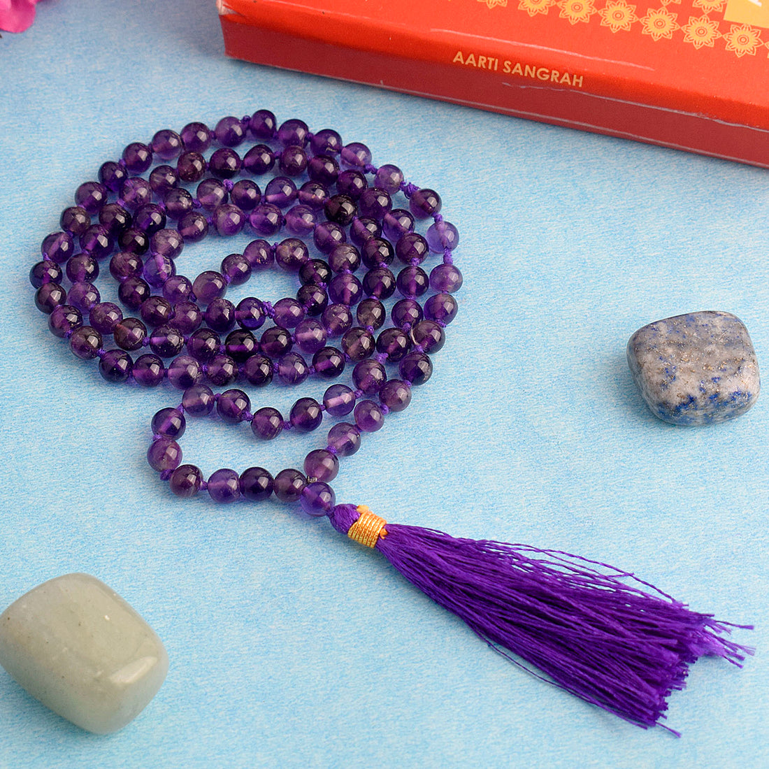 108 Beads Amethyst Crystal Jaap Mala for Chakra Healing