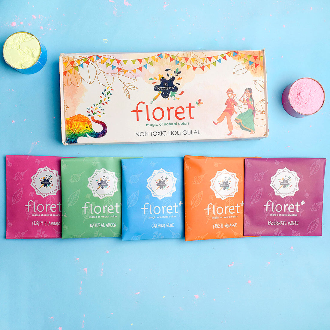 Floret Pack of 5 Skin Friendly Holi Colors