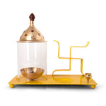 Brass & Metal Swastik Chimney Diya Tray with Incence Holder (Yellow)