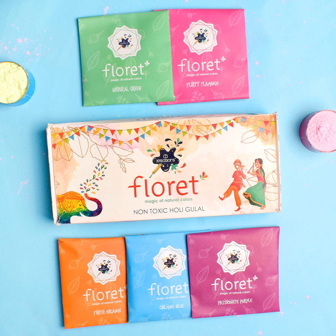 Floret Pack of 5 Skin Friendly Holi Colors