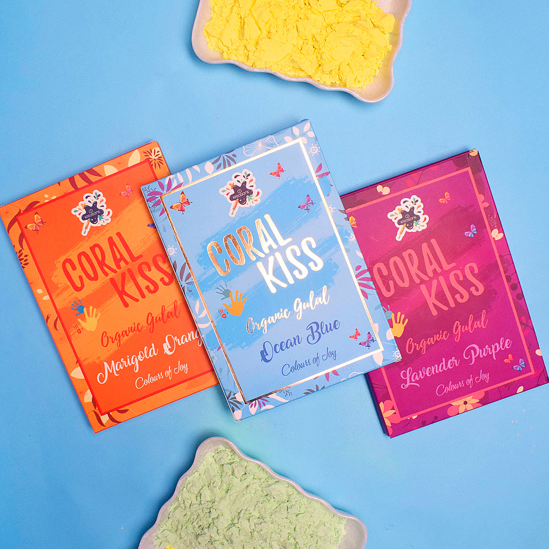 Coral Kiss 3 Pc Set of Skin Friendly Holi Colors (Assorted)