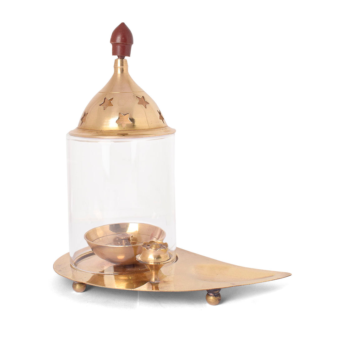 Brass Leaf Akhand Diya With Incense Holder