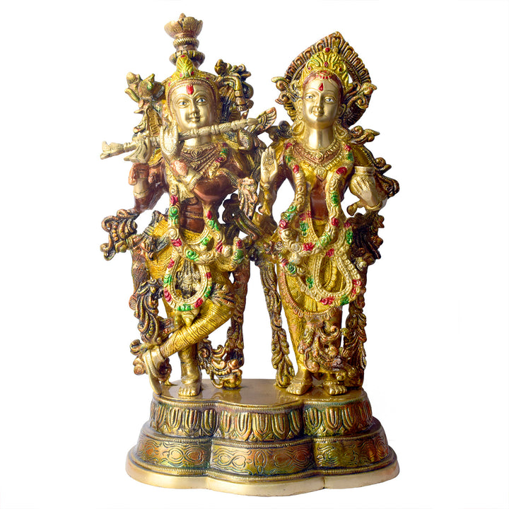 This Stunning Radha Krishna Brass Idol beautifully captures the divine love and grace of Radha and Krishna. Crafted from high-quality brass with intricate detailing, it exudes elegance and spiritual charm. Perfect for adorning your home, temple, or gifting to loved ones, this idol serves as a symbol of eternal love, peace, and devotion.