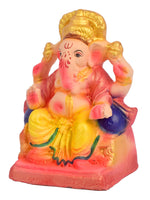 6 Inch Colorful Eco-Friendly Ganesha Idol Sitting on Shinghasan