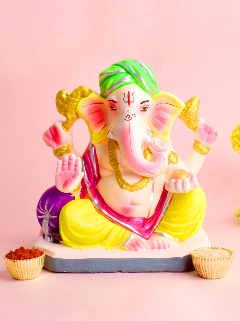 Colorful 6 Inch  Eco-Friendly Ganesha Idol in Padmasana Pose