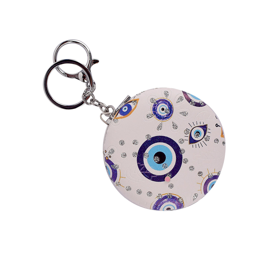Round Evil Eye Keychain with Foldable Mirror