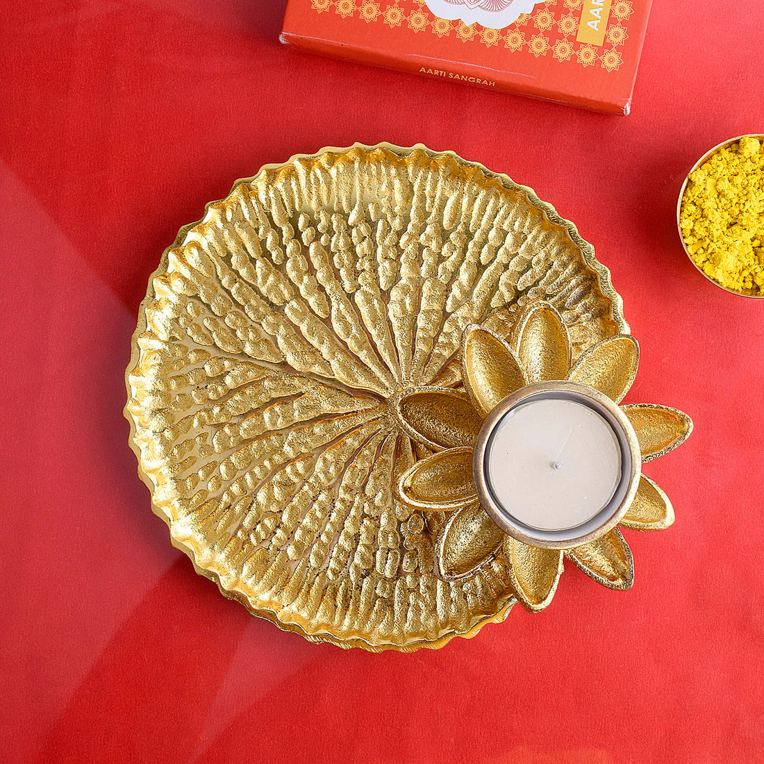 Adorable Gold And White Pooja Platter