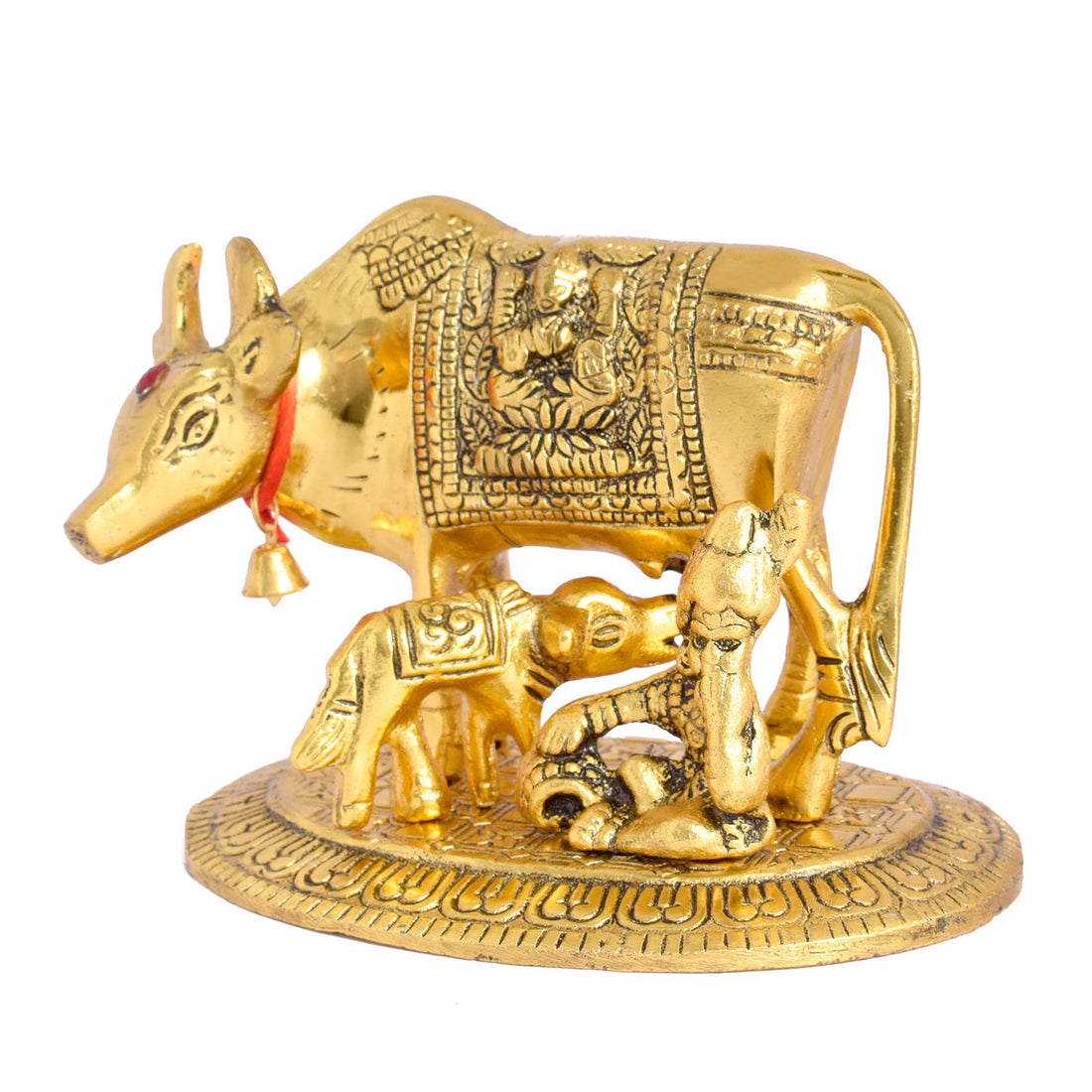 4.9 Inch Graceful Small Kamdhenu Cow with Laddu Gopal and Calf