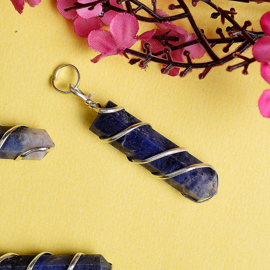 Natural Sodalite Wire Wrapped Crystal Stone Pendant
