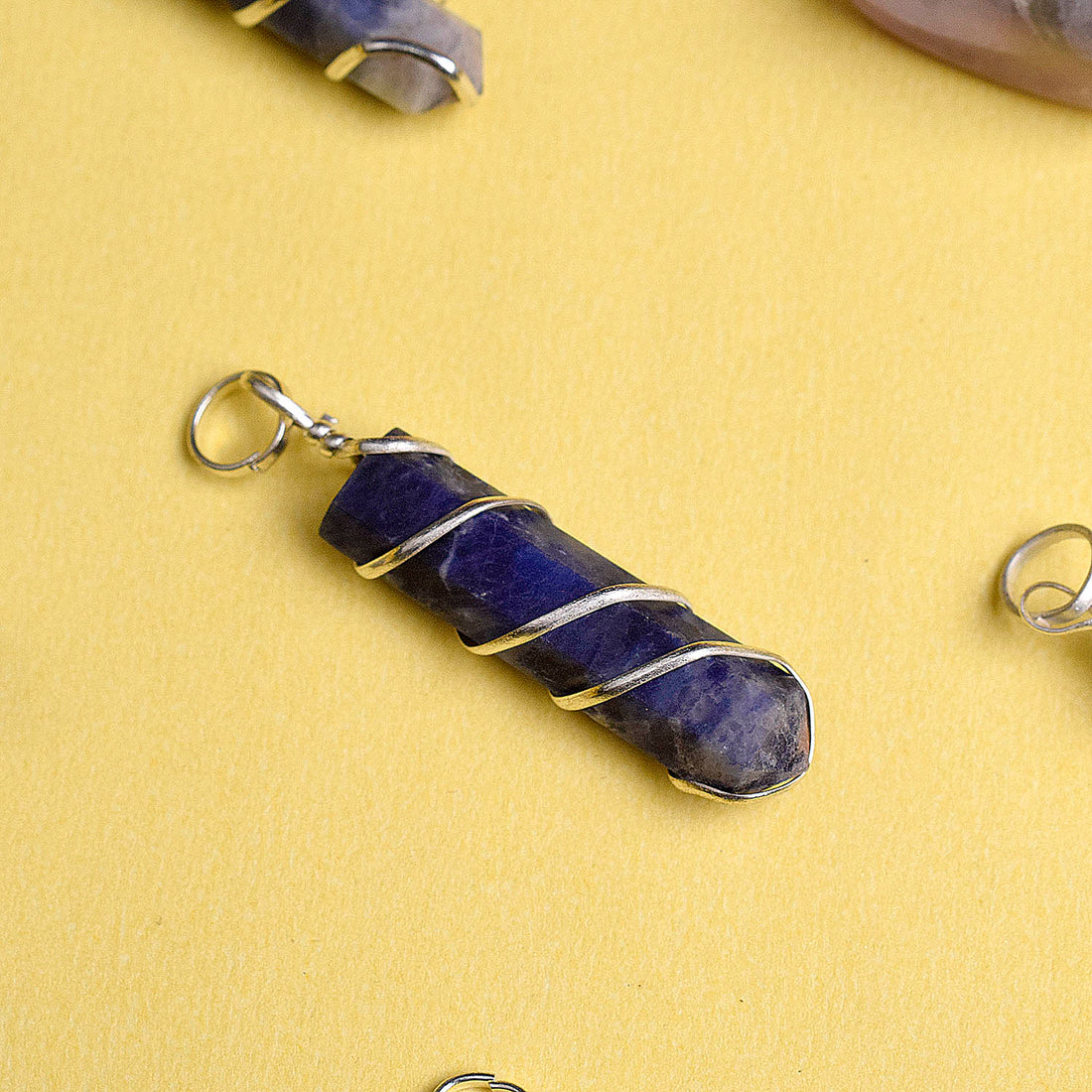 Natural Sodalite Wire Wrapped Crystal Stone Pendant