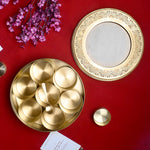 Premium Brass Pooja Samagridaan Set - 7 Containers with Spoon and Glass Lid