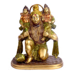 11.4 Inch Hanuman with Ram Laxman on Shoulder Brass Idol