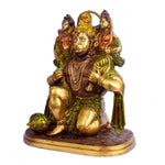 11.4 Inch Hanuman with Ram Laxman on Shoulder Brass Idol