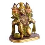 11.4 Inch Hanuman with Ram Laxman on Shoulder Brass Idol