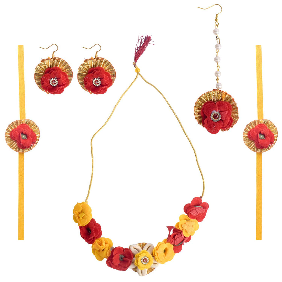Radha Shringaar Set with Artificial Yellow & Red Flowers