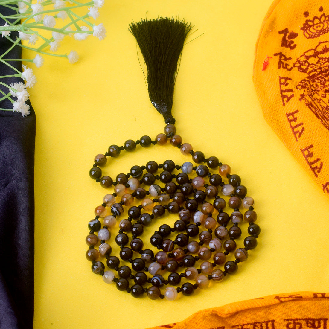 Premium Hakik Jap Mala Crystal Brown & Black