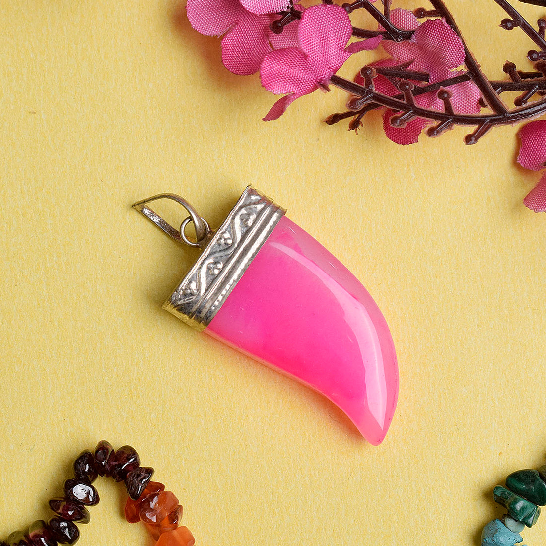 Natural Crystal Horn-Shaped Pendant