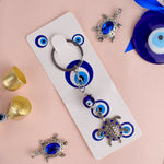 Blue Bead Silver Plated Evil Eye Turtle Keychain – Anti-Rust Gift for Bike/Car