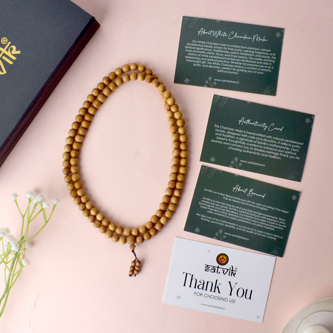 Certified 10mm 100% Original Authentic Mysore White Sandalwood (Chandan) Jap Mala