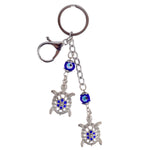 Evil Eye 2 Tier Turtle Metal Keychain - Feng Shui Good Luck Charm