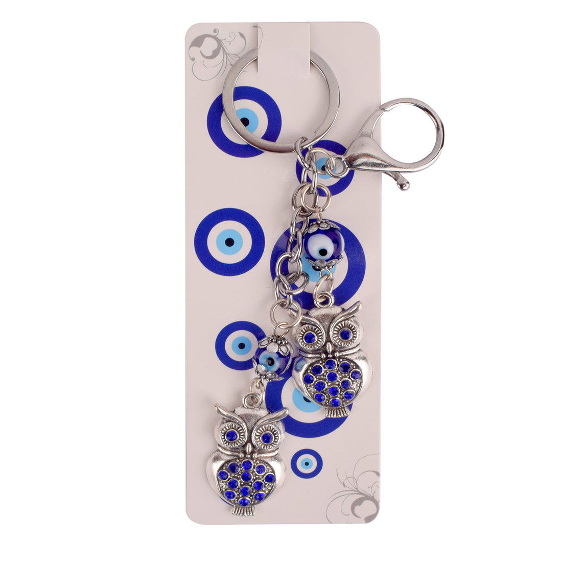 Double Owl Keychain with Evil Eye