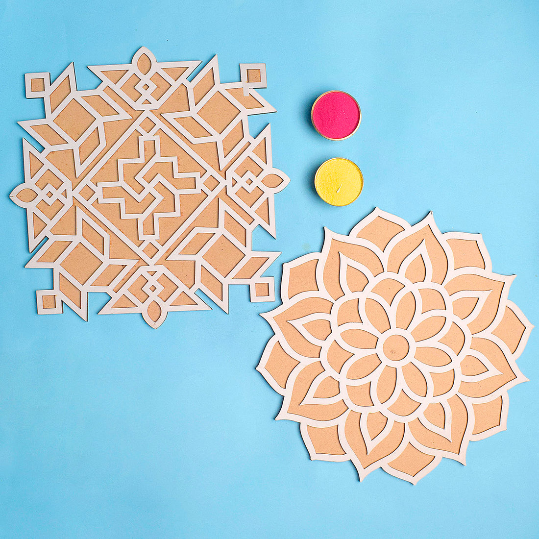 Set of 2 Rangoli Stencils with a Splash of Colors