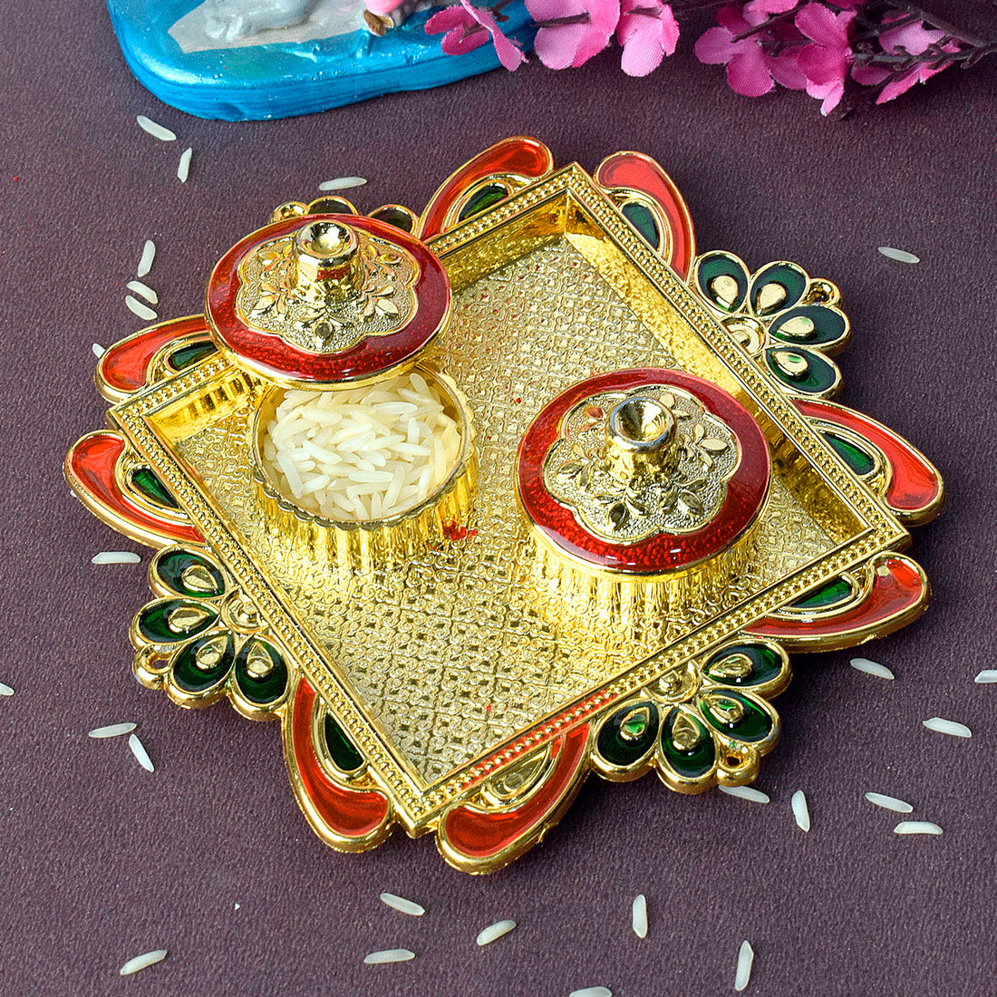 Kumkum Holder Adorned with Intricate Traditional Patterns
