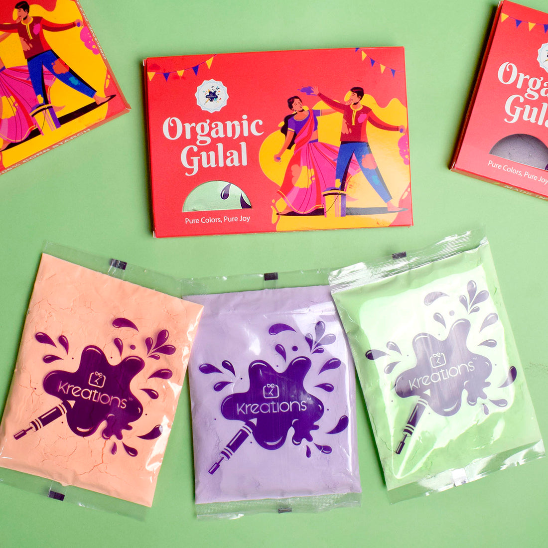 Kreations Organic Gulal Holi Colors set of 3 (Red Pack)