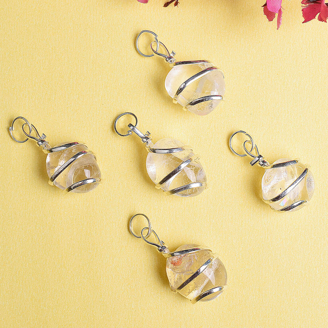 Clear Quartz Wire Wrapped Tumble Crystal Stone Pendant