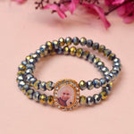 Metallic Green Round Pearl Bracelet with Jai Guruji Swaroop