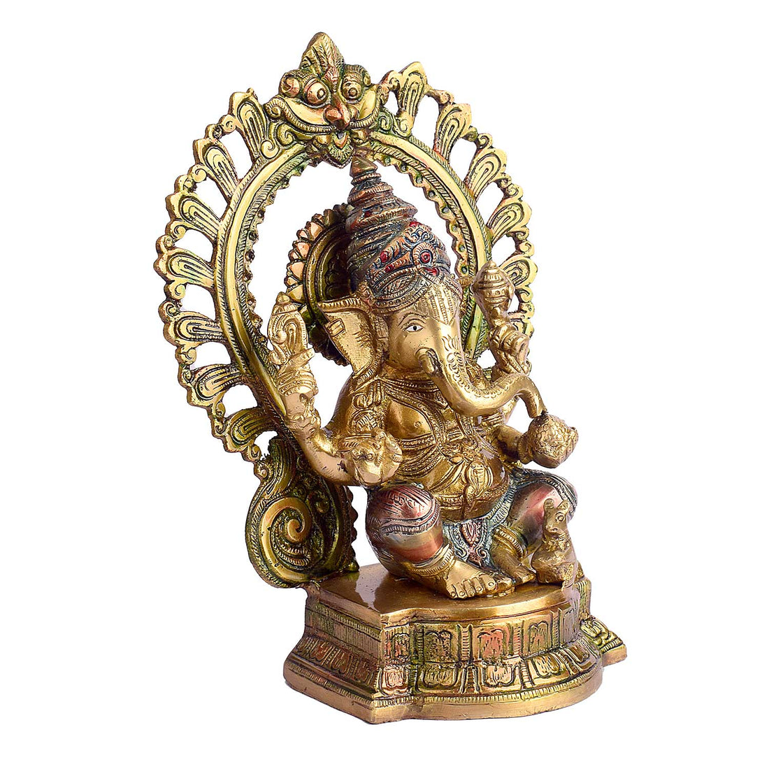 10.6 Inch Lord Ganesha on Singhasan Brass Idol