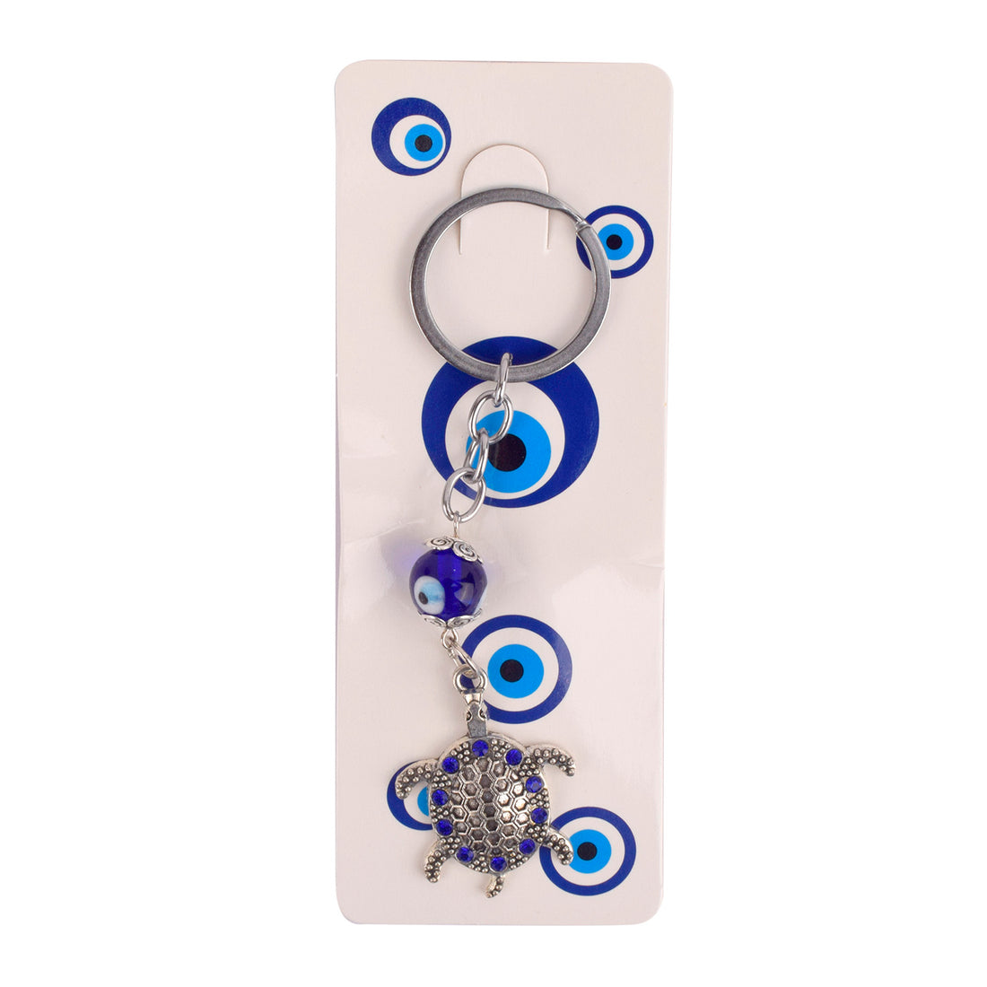 Blue Bead Silver Plated Evil Eye Turtle Keychain – Anti-Rust Gift for Bike/Car