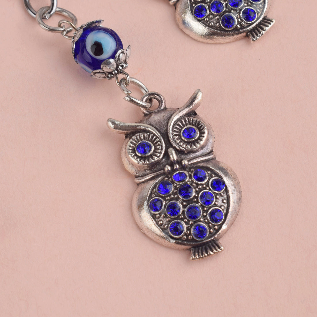 Double Owl Keychain with Evil Eye