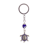 Blue Bead Silver Plated Evil Eye Turtle Keychain – Anti-Rust Gift for Bike/Car