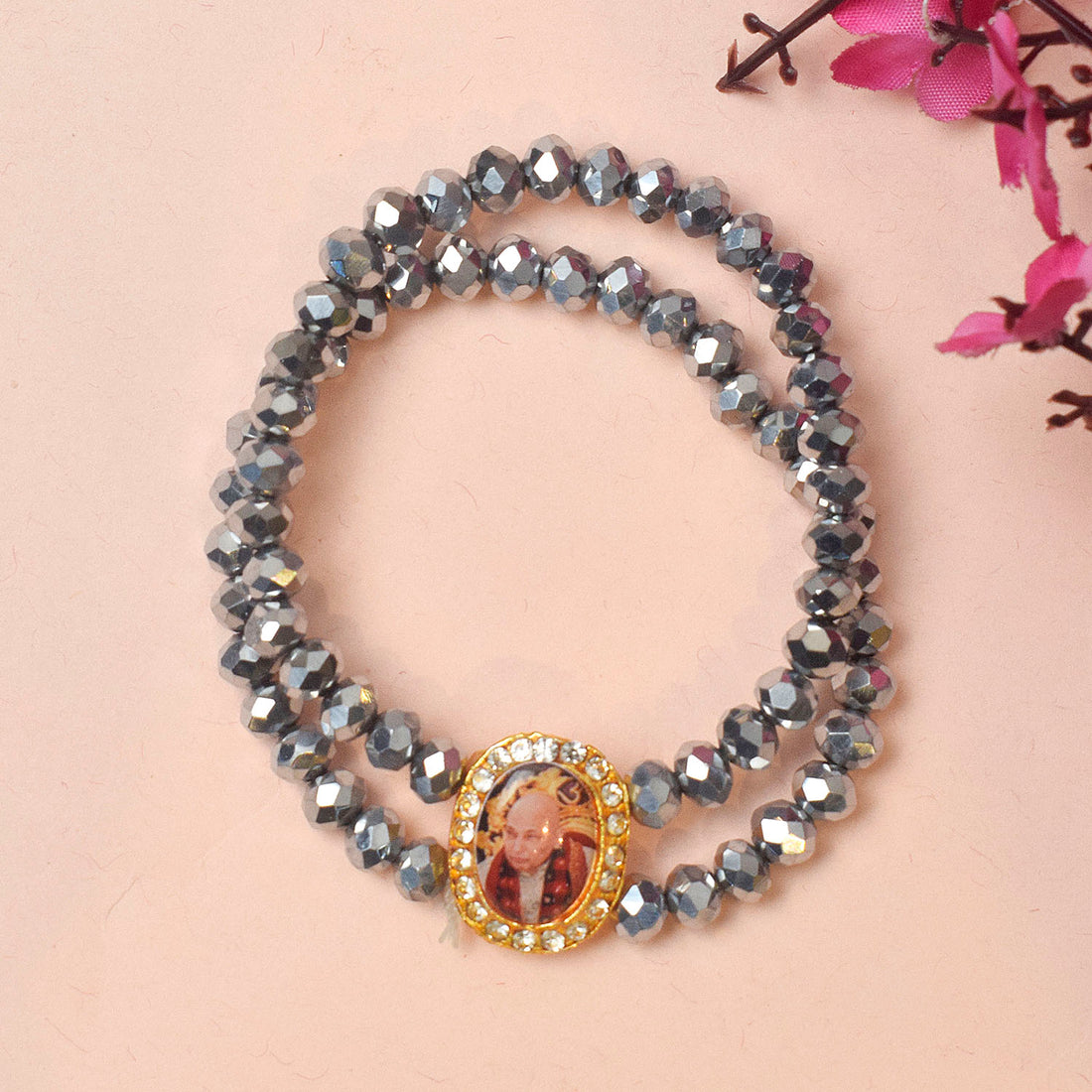 Silver Round Pearl Bracelet with Jai Guruji Swaroop