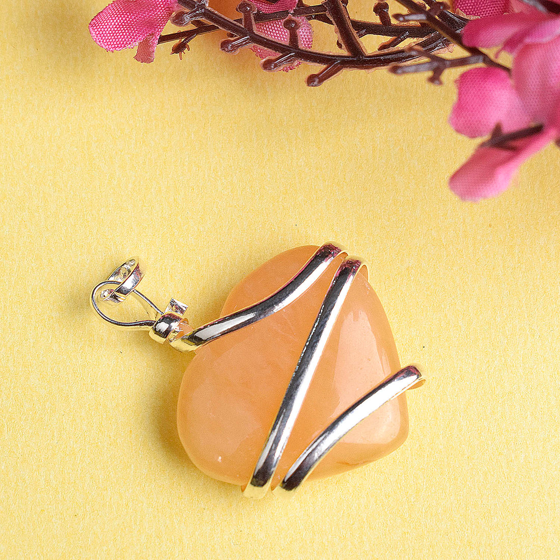 Carnelian Pendant Heart Wire Wrapped Crystal Stone Pendant