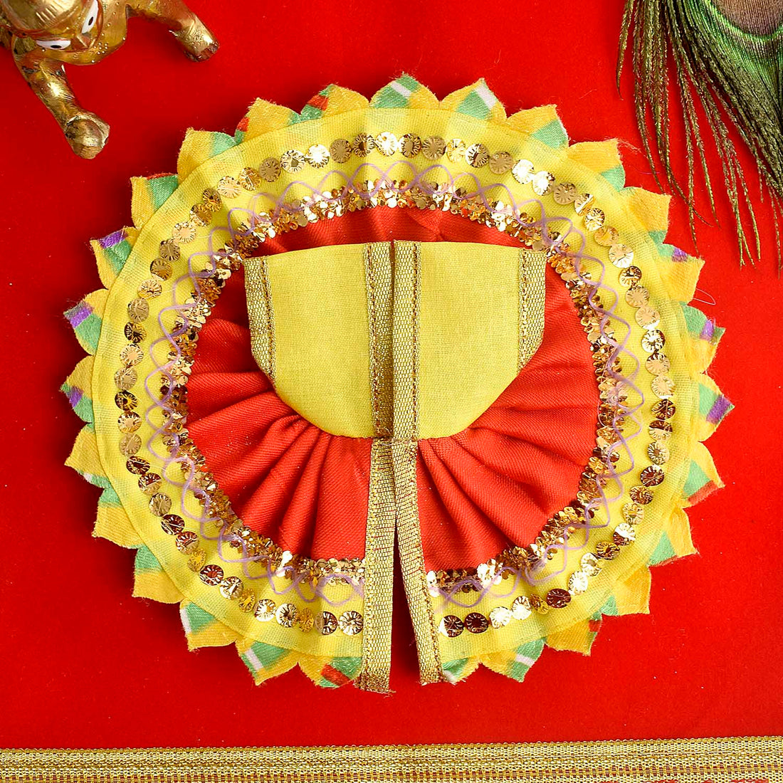 Vibrant Red-Yellow Laddu Gopal Dress